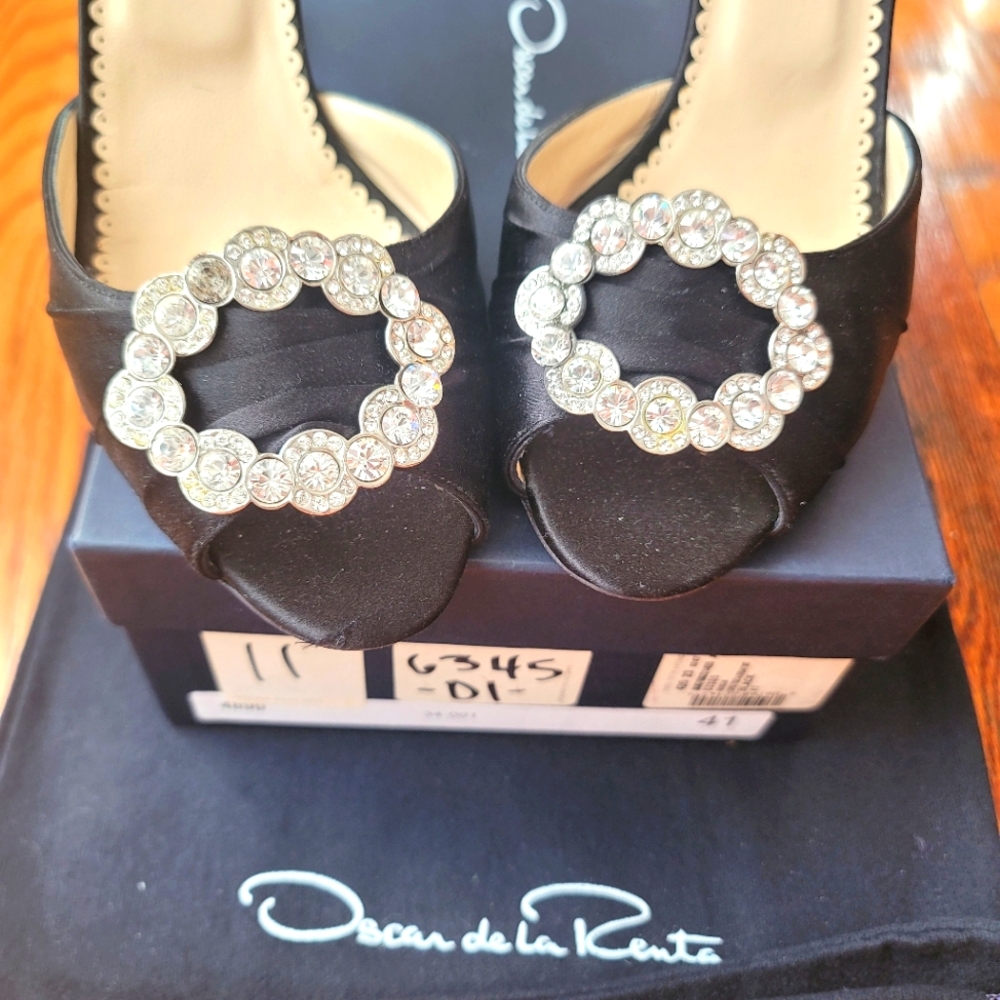 Oscar de la Renta Satin D'Orsay Pumps w/ Crystal-Embellished Toe